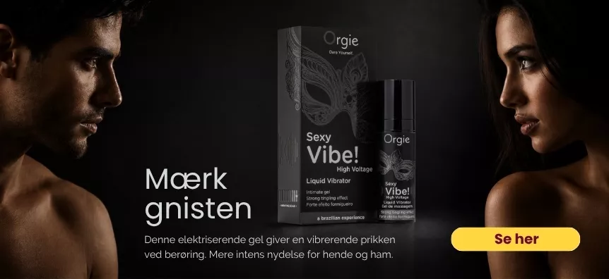 Banner for Orgie flydende vibrator med et sensuelt par, der står over for hinanden. - lovesexshop.dk sex shop