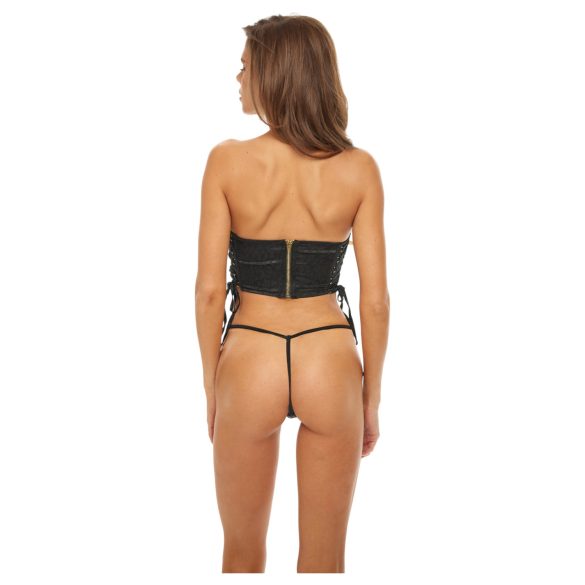 Bombshell - corset og g-streng - leopardmønster - sort - L