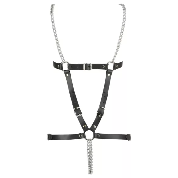 ZADO - læder harness body med kæde - sort (S-L)