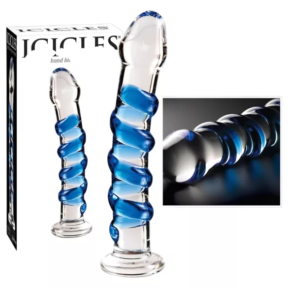 Icicles No. 5 - glasdildo spiral - gennemsigtig/blå