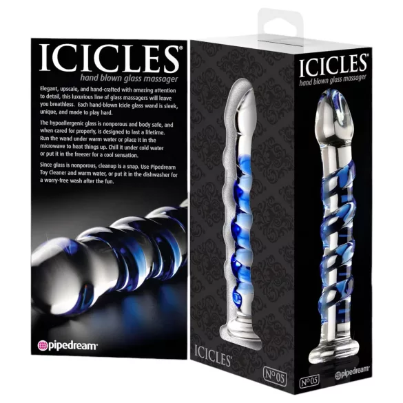 Icicles No. 5 - glasdildo spiral - gennemsigtig/blå