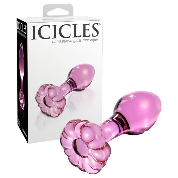Icicles No. 48 - analplug i glas - blomstret design - pink