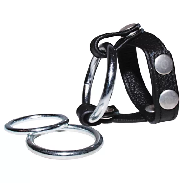 Bad Kitty - penisring og kuglering - justerbar læder - sort