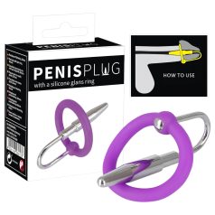   Penisplug - silikone glansring med konisk dilator (lilla‑sølv)