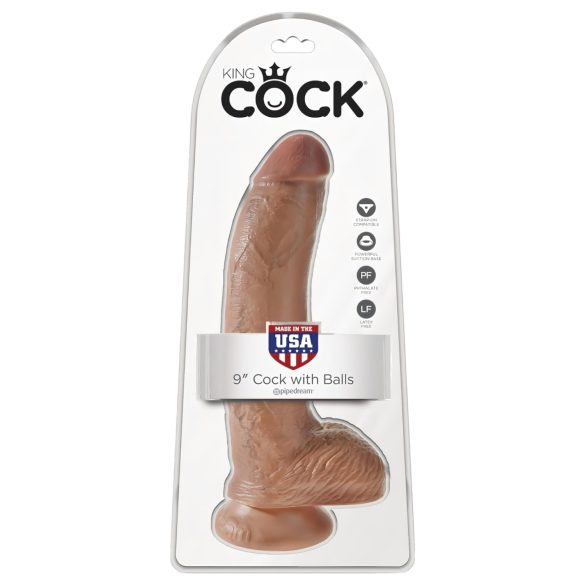 King Cock - realistisk dildo med testikler - 23 cm - brun
