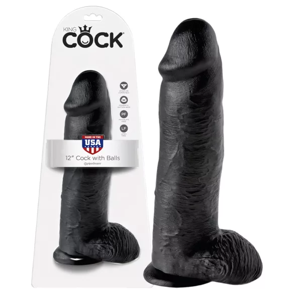 King Cock - realistisk dildo med testikler - 30 cm - sort
