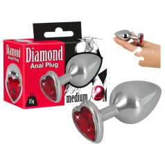 You2Toys - analplug med diamant - aluminium 85g - sølv/rød