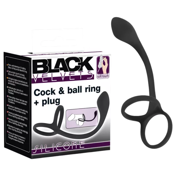 Black Velvets - analdildo med penisring og kuglering - sort