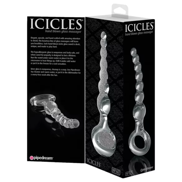 Icicles No. 67 - glasdildo med kugler - gennemsigtig