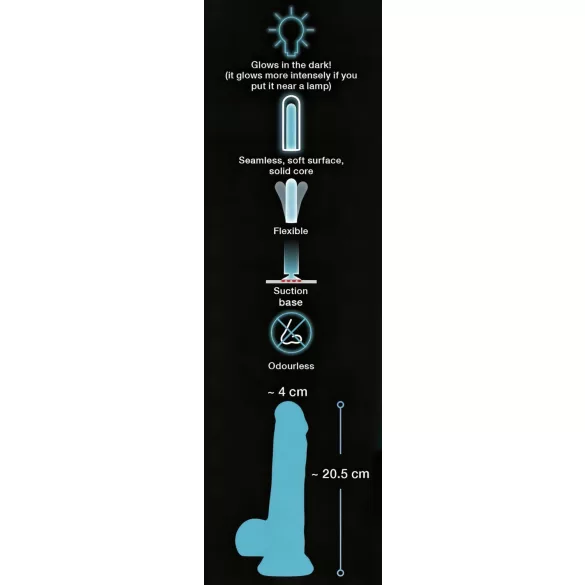 You2Toys - dildo med sugekop - selvlysende - blå