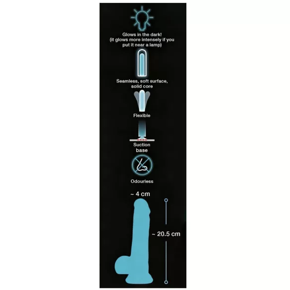 You2Toys - dildo med sugekop - selvlysende - blå