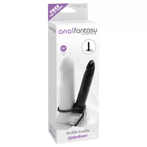 Pipedream Analfantasy Double Trouble - påspændt analdildo (sort)