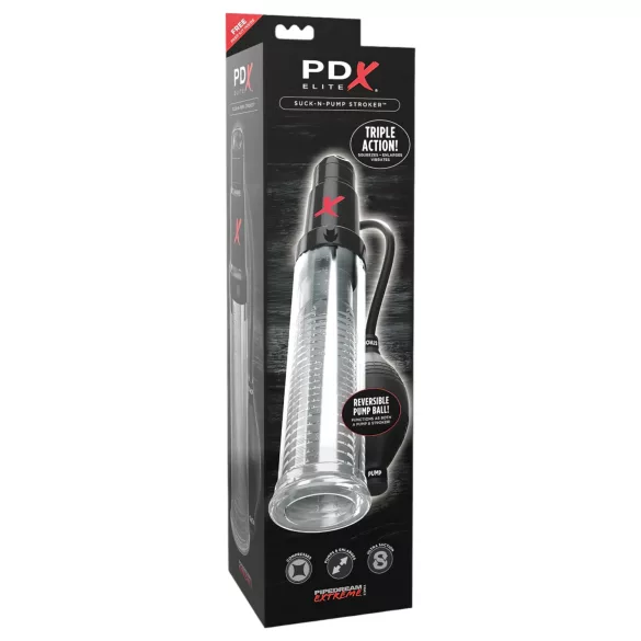 PDX Elite - 2-i-1 penispumpe og masturbator i ét (gennemsigtig)