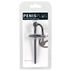 Penisplug - penisring med hul dilator - silikone - sort