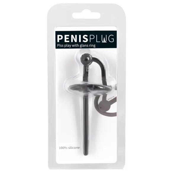 Penisplug - penisring med hul dilator - silikone - sort