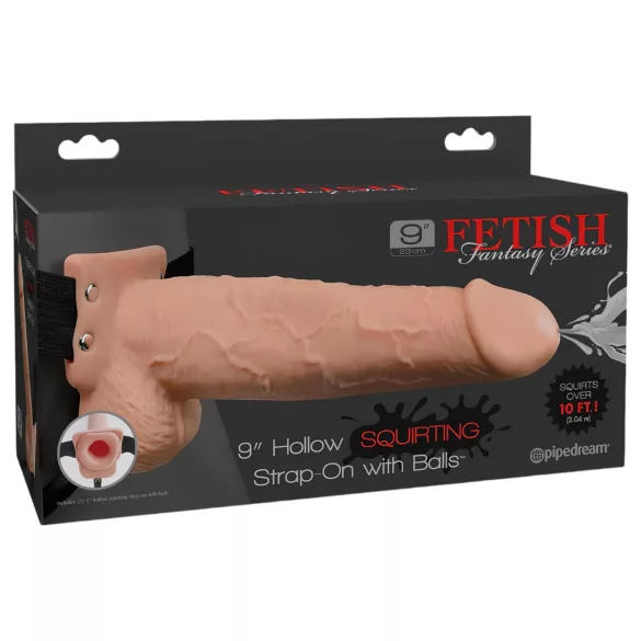 Pipedream Fetish Strap-On 9 - påspænding, hul sprøjtende dildo (naturfarvet)