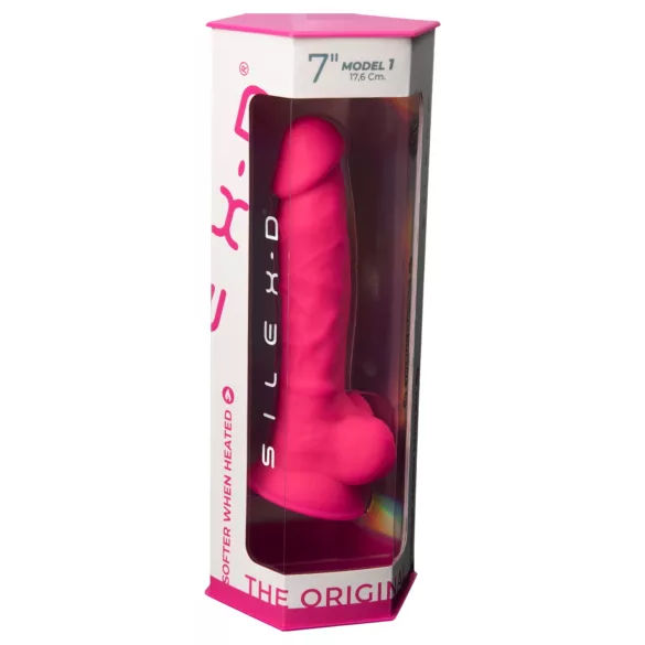 Silexd 7 - dildo med sugekop og kugler - 17,5 cm (pink)