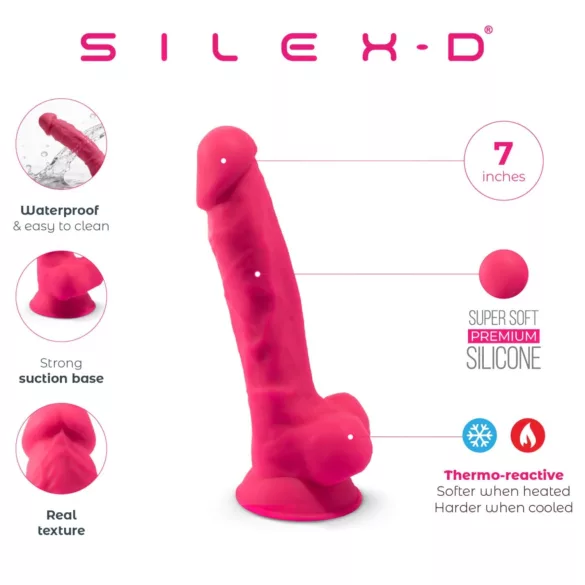 Silexd 7 - dildo med sugekop og kugler - 17,5 cm (pink)