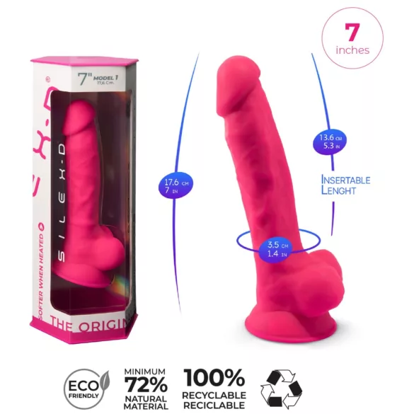 Silexd 7 - dildo med sugekop og kugler - 17,5 cm (pink)