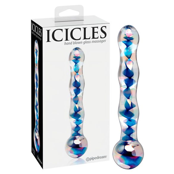 Icicles Nr. 08 - buet, dobbeltender, glasdildo (gennemsigtig-blå)