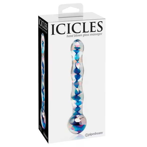 Icicles No. 08 - glasdildo dobbeltender bølget - gennemsigtig/blå