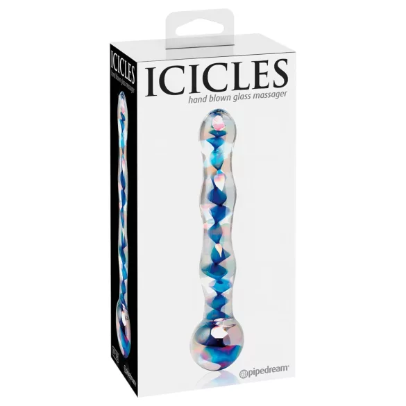 Icicles No. 08 - glasdildo dobbeltender bølget - gennemsigtig/blå