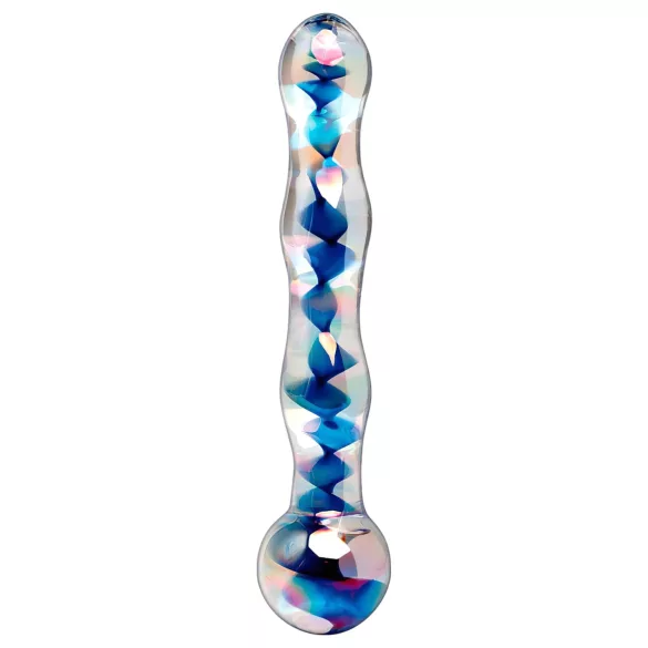Icicles No. 08 - glasdildo dobbeltender bølget - gennemsigtig/blå