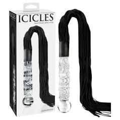 Icicles No. 38 - glasdildo og læderpisk - transparent/sort