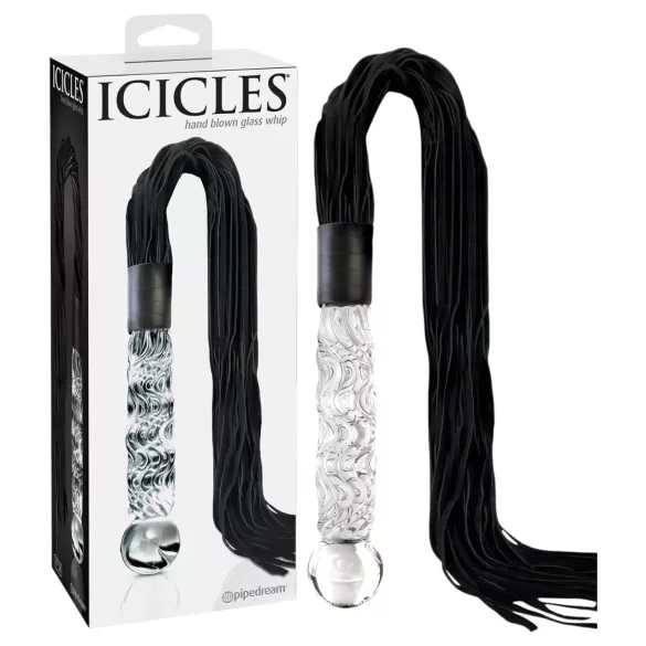 Icicles No. 38 - glasdildo og læderpisk - transparent/sort