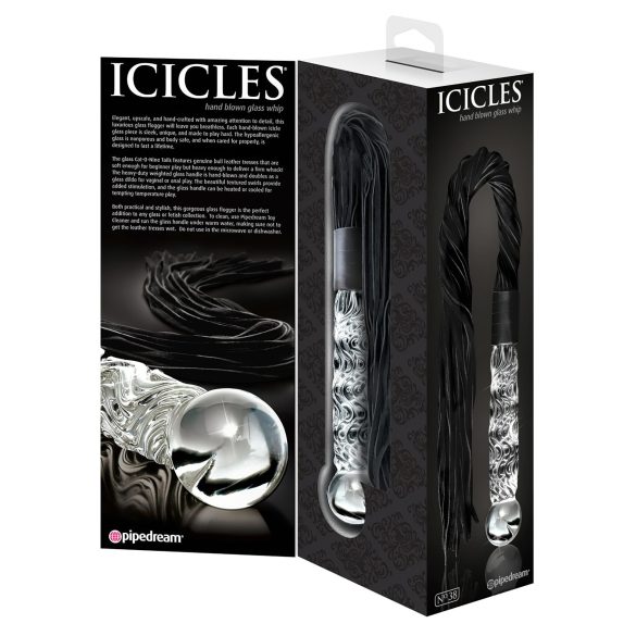 Icicles No. 38 - læderpisk og glasdildo (gennemsigtig-sort)