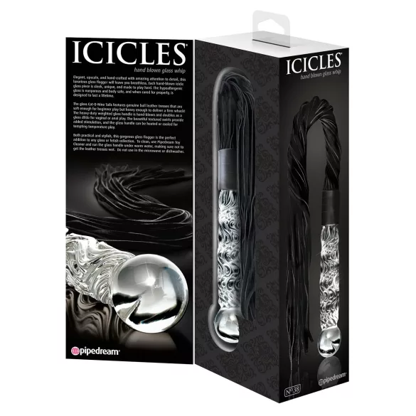 Icicles No. 38 - glasdildo og læderpisk - transparent/sort