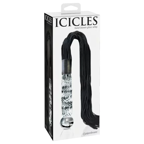 Icicles No. 38 - glasdildo og læderpisk - transparent/sort
