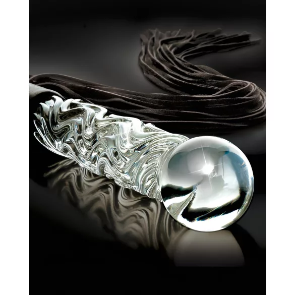 Icicles No. 38 - glasdildo og læderpisk - transparent/sort