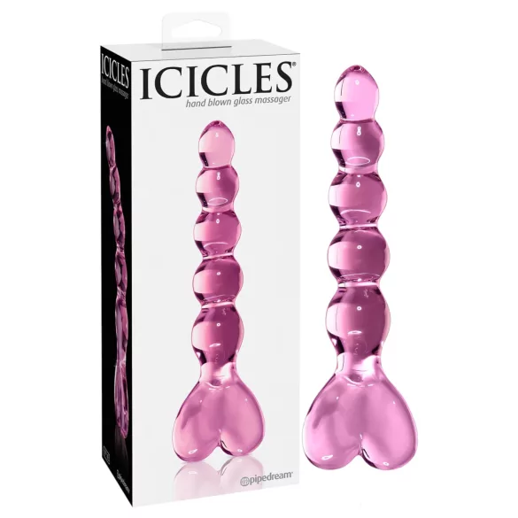 Icicles No. 43 - glasdildo med perler og hjerte - pink