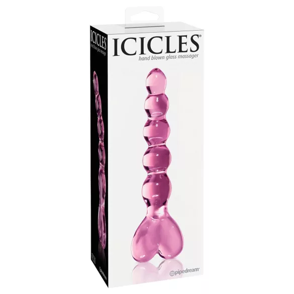 Icicles No. 43 - glasdildo med perler og hjerte - pink