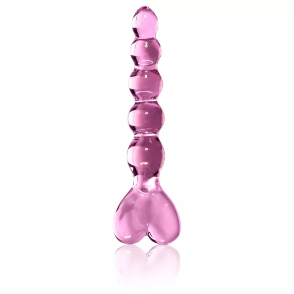 Icicles No. 43 - glasdildo med perler og hjerte - pink