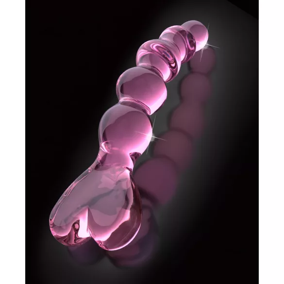 Icicles No. 43 - glasdildo med perler og hjerte - pink