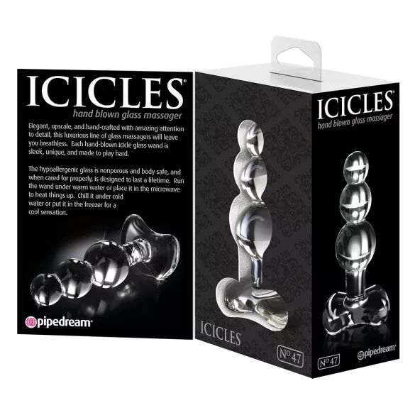 Icicles No. 47 - analplug med tre kugler - glas - gennemsigtig