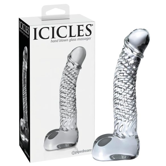 Icicles No. 61 - elegant glasdildo med testikler (gennemsigtig)
