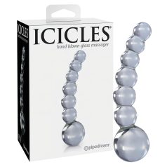   Icicles No. 66 - glasdildo med buet form og kugler - gennemsigtig