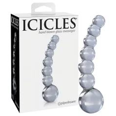   Icicles No. 66 - glasdildo med buet form og kugler - gennemsigtig