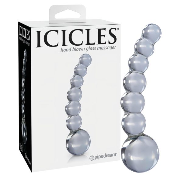 Icicles No. 66 - glasdildo med buet form og kugler - gennemsigtig