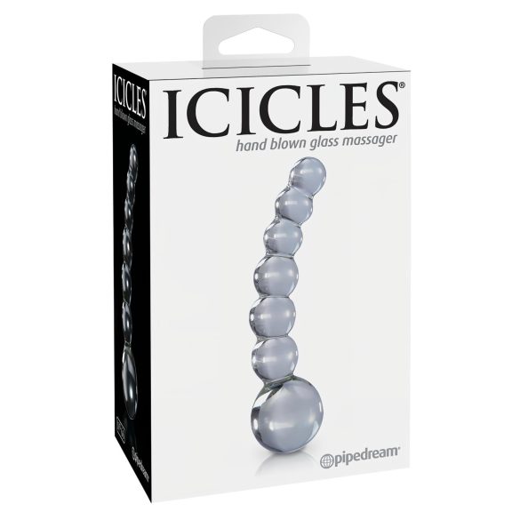 Icicles No. 66 - glasdildo med buet form og kugler - gennemsigtig