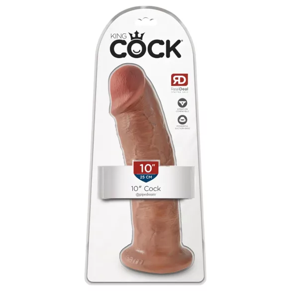King Cock 10 - stor dildo med sugekop (25 cm) - mørk naturfarve