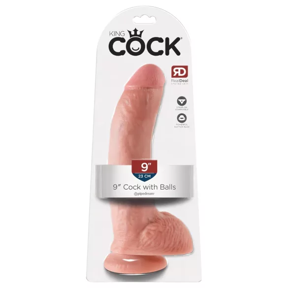 King Cock 9 - stor dildo med testikler og kraftig sugekop (23 cm, naturfarvet)