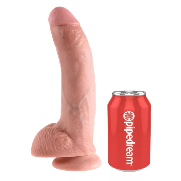 King Cock 9 - stor dildo med testikler og kraftig sugekop (23 cm, naturfarvet)