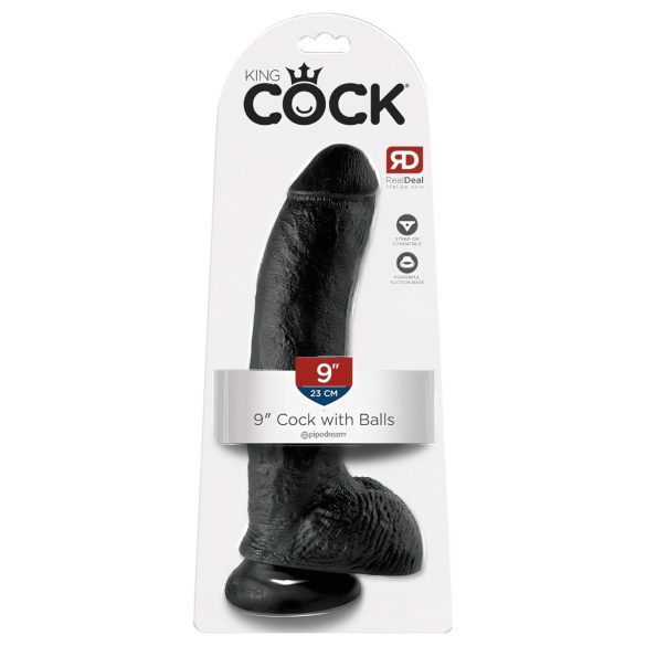 King Cock 9 - Stor sugekop dildo med testikler (23 cm) - Sort