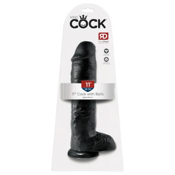 King Cock - dildo med testikler og sugekop - 28cm - sort
