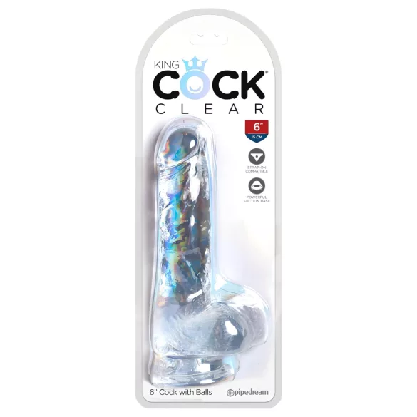 King Cock - dildo med sugekop og testikler - klar 15cm