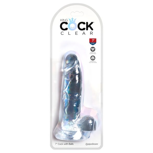 King Cock Clear 7 - sugekop dildó med testikler (18 cm)